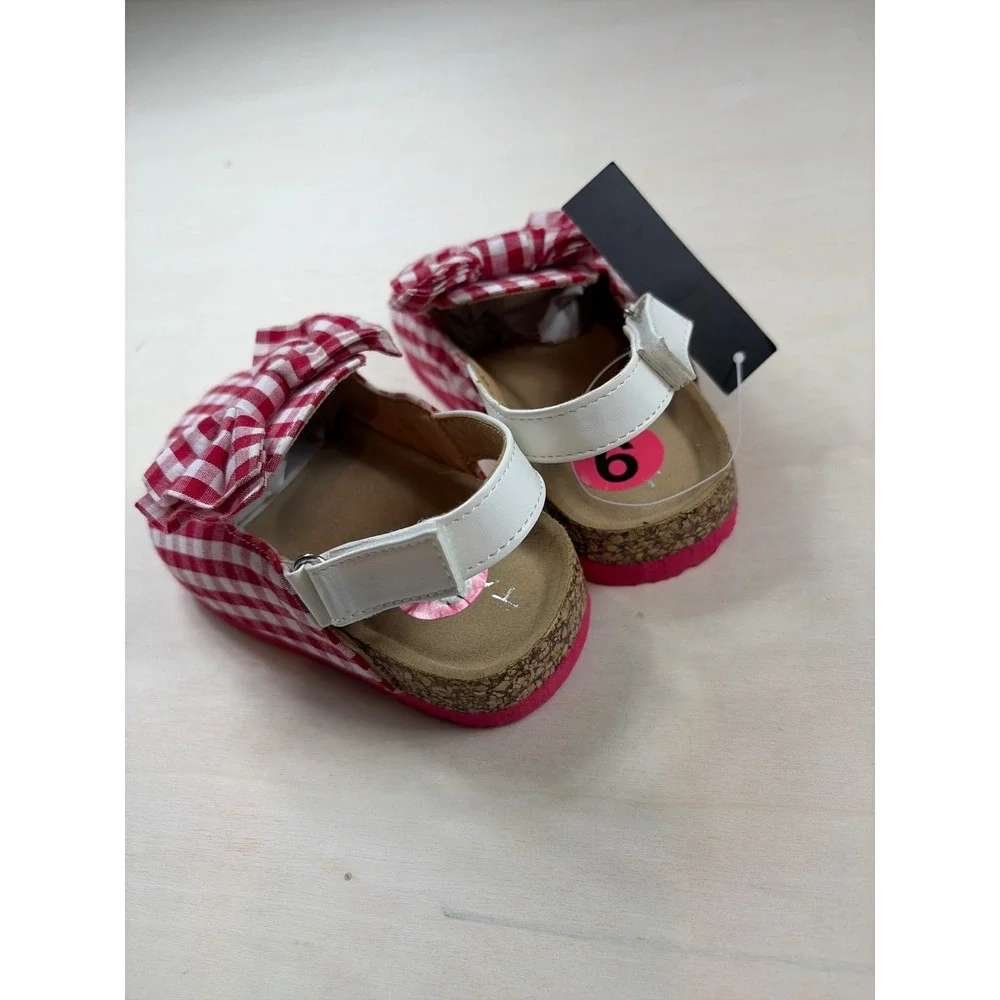 Tahari Baby Girls Red Gingham Bow Clogs Slingback Sandals Size 9 NEW
